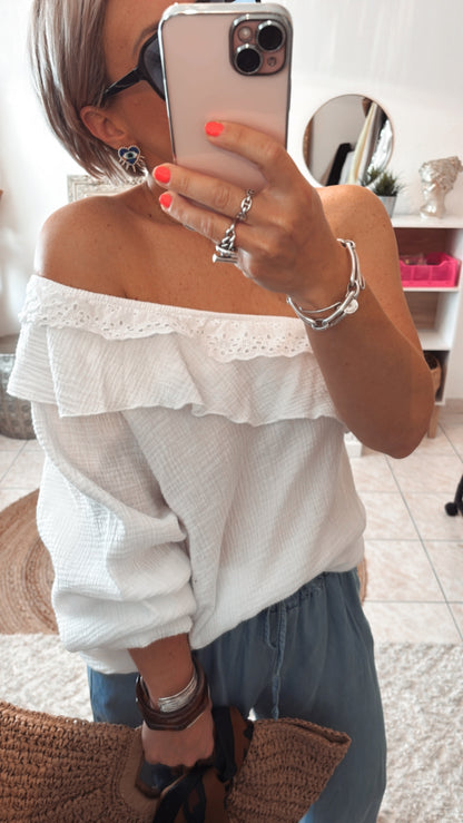 Top gaze de coton off-shoulder-DISPO en PLUSIEURS COULEURS 👇🏼