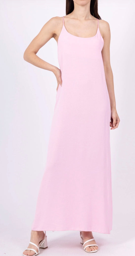 Robe longue fluide dos croisé - rose pale