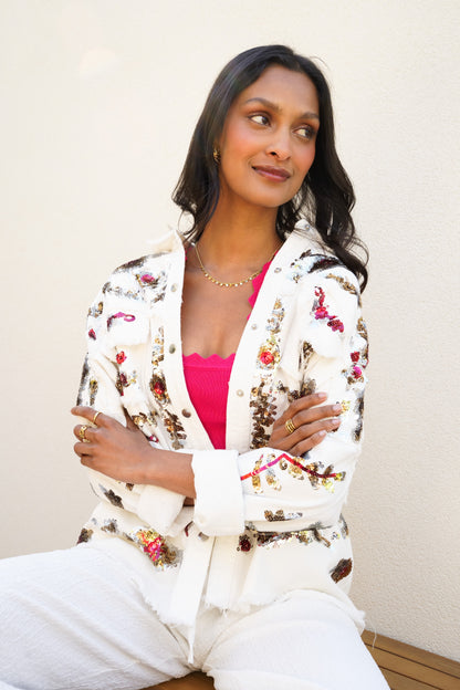 Veste chemise oversize à sequins femme