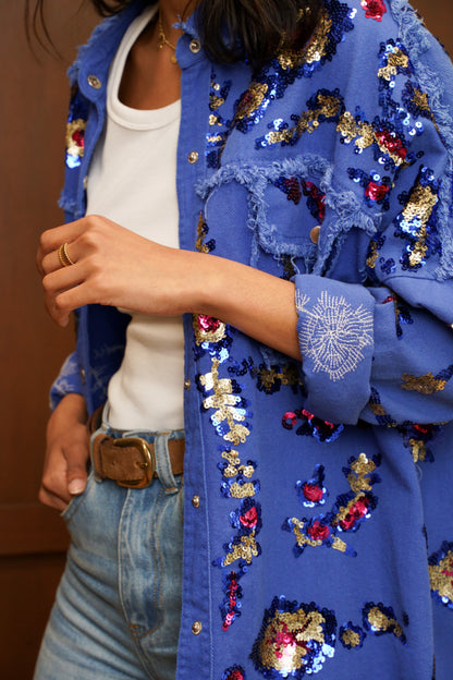Veste chemise oversize à sequins femme