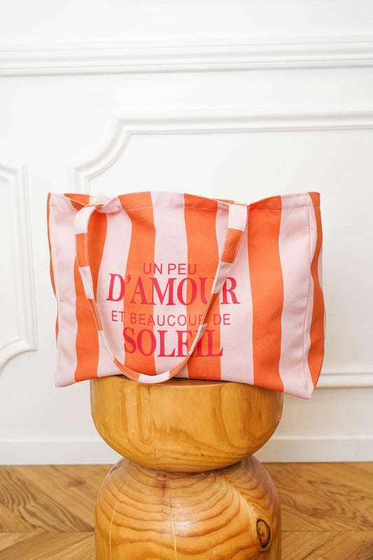 Sac cabas rayé – Un peu d’amour et beaucoup de soleil