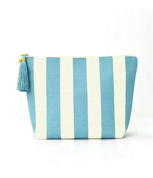 Pochette rayée femme colorée avec pompon