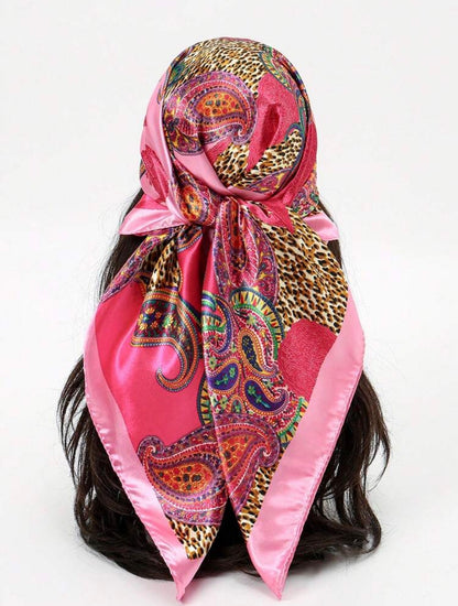Foulard Satiné Rose Paisley & Léopard