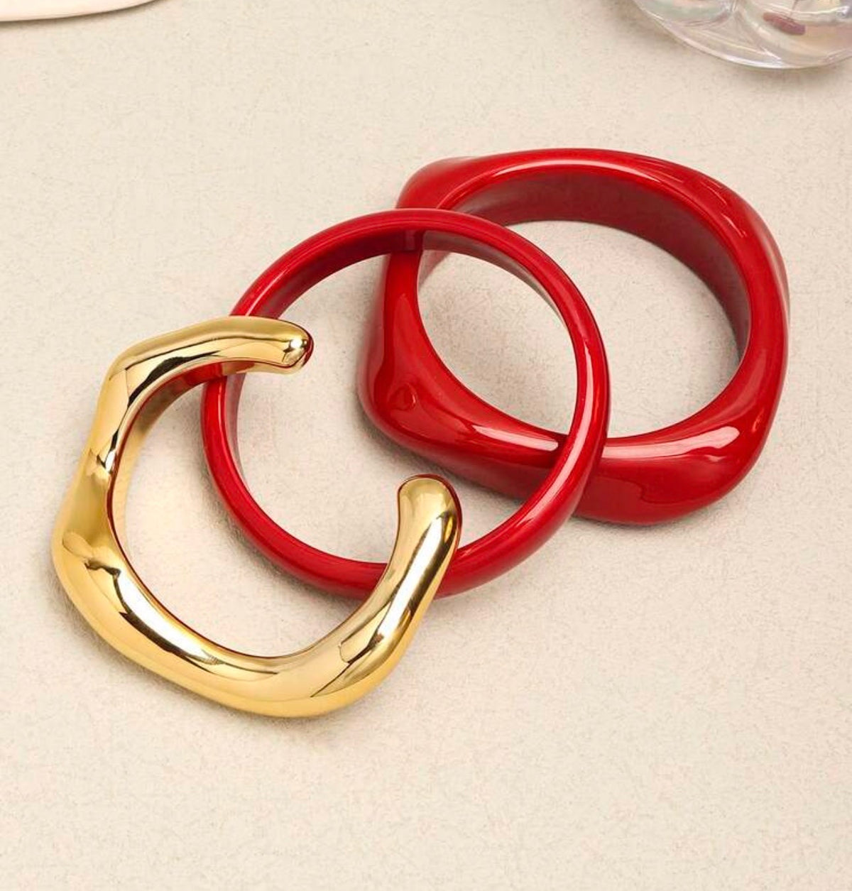 Trio de Bracelets Joncs Rouge & Doré