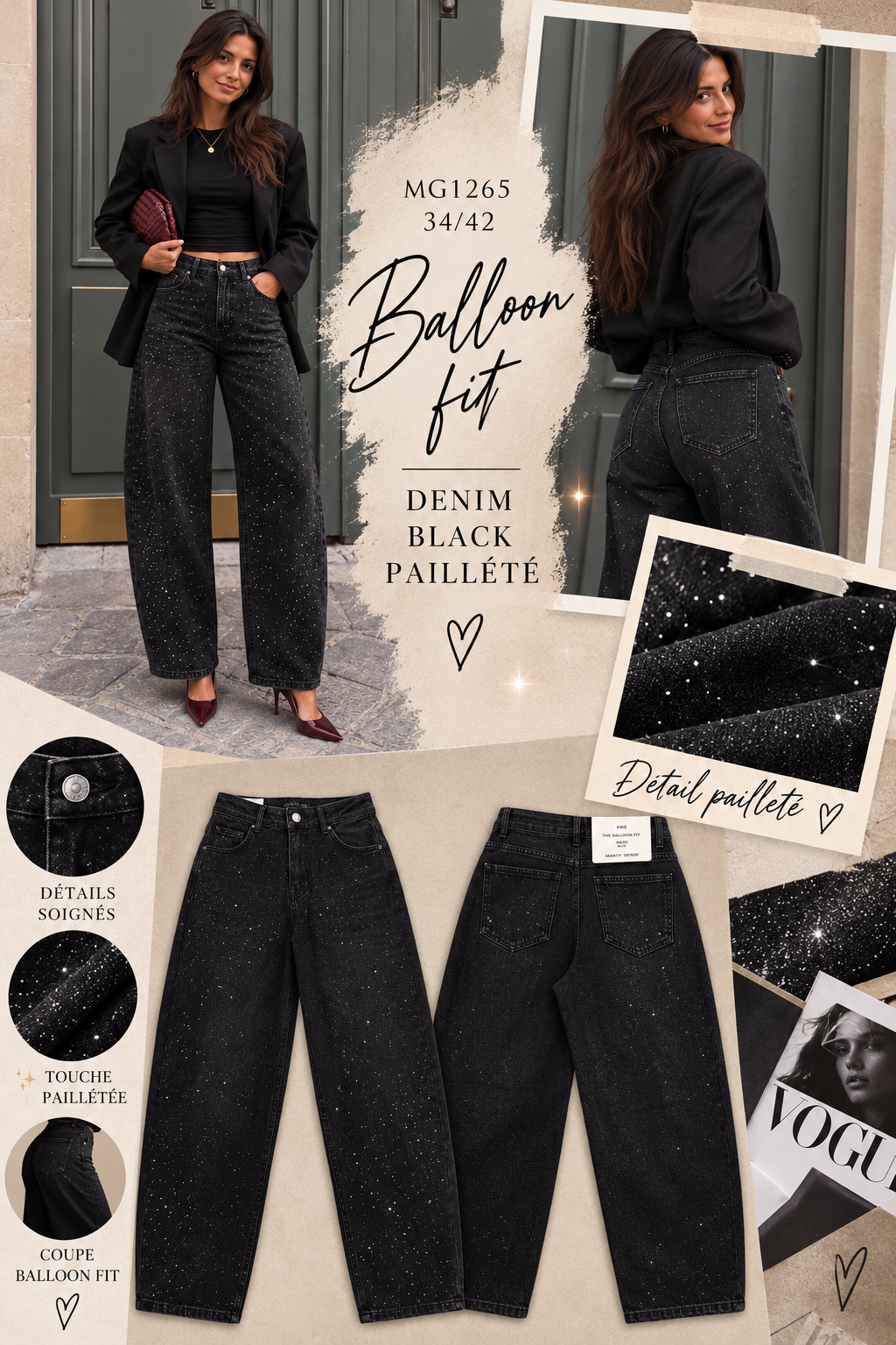 Jean Balloon Noir Pailleté ✨