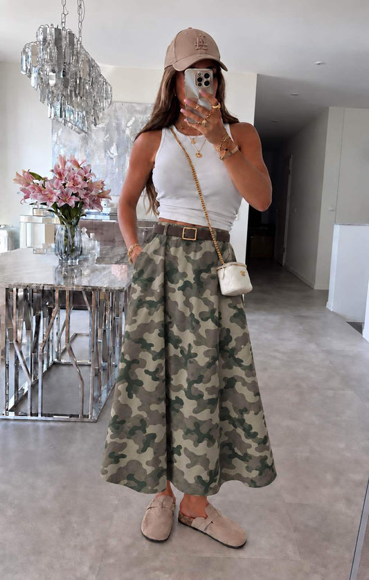 Jupe Longue Camouflage Kaki