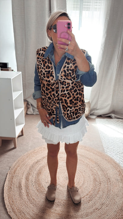 Veste sans manche matelassé leopard