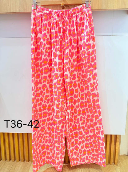 Pantalon léopard rose femme pantalon palazzo fluide été tendance
