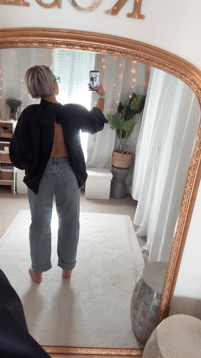 Blouse dos nu noeud bleu marine