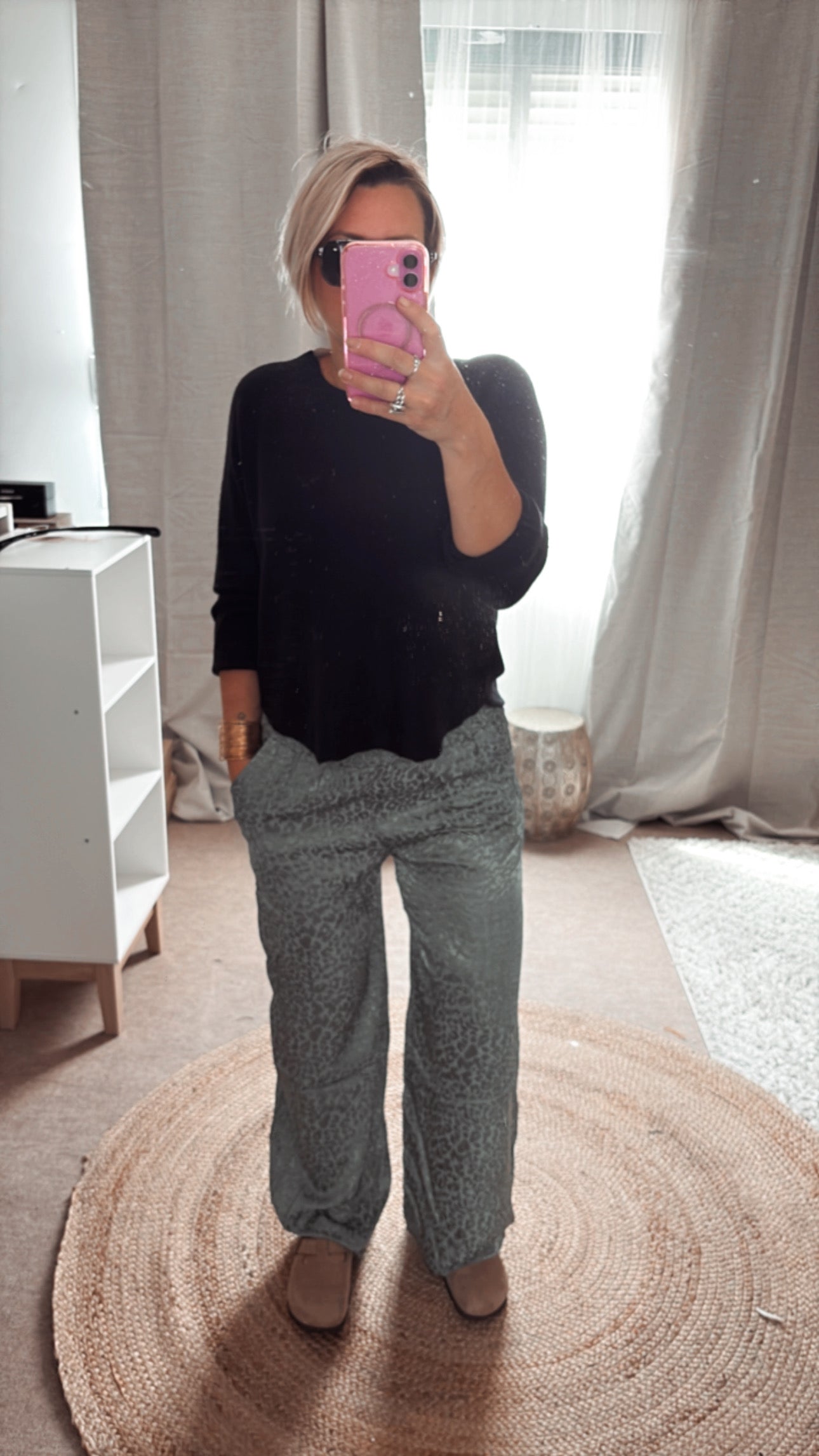 Pull basic col rond ample Noir,Kaki