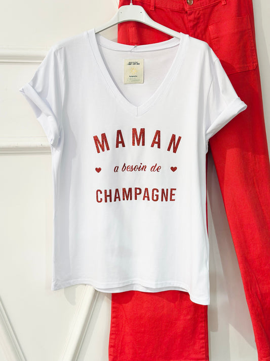 T-shirt maman a besoin de champagne femme cadeau fete des meres