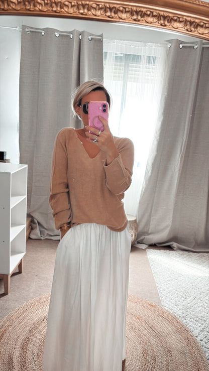 Pull Col V Basic Bordeaux,Noir, Camel et beige