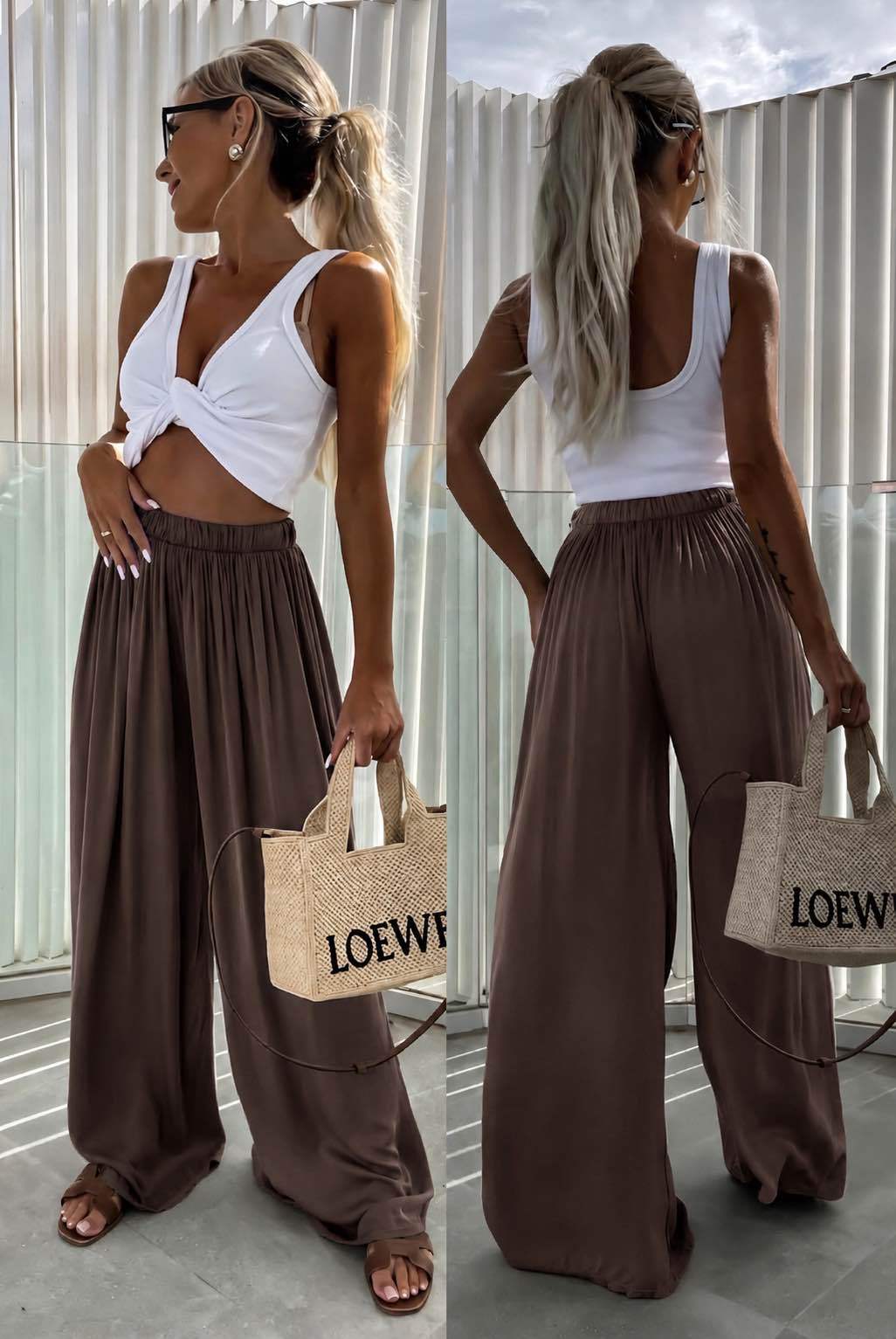Pantalon Palazzo Fluide Femme Taille Élastique – Coupe Large TU