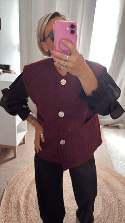 Gilet sans manches Beige, Camel, Noir et Bordeaux