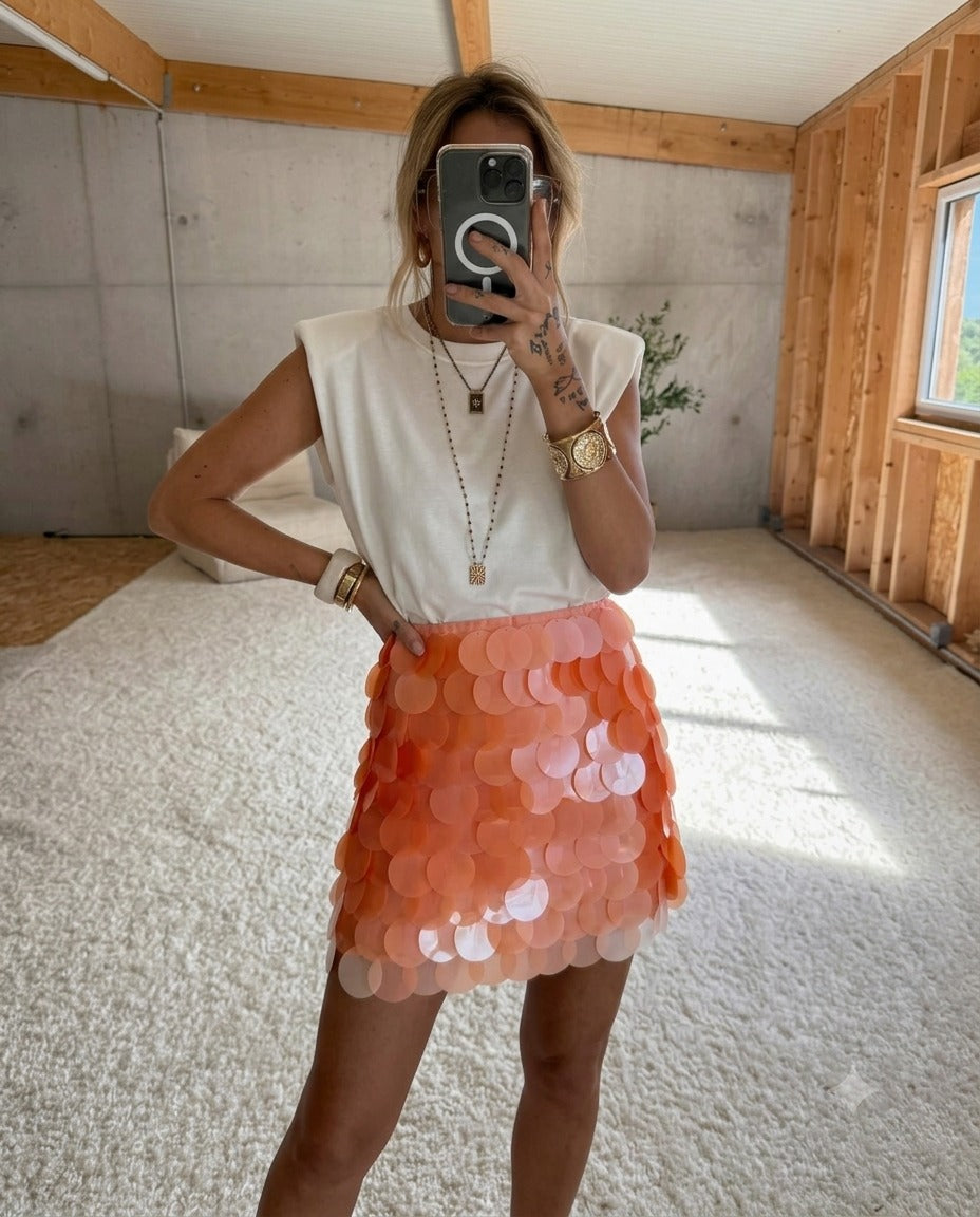 Jupe à Paillettes Oversize – Corail