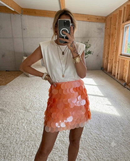 Jupe à Paillettes Oversize – Corail