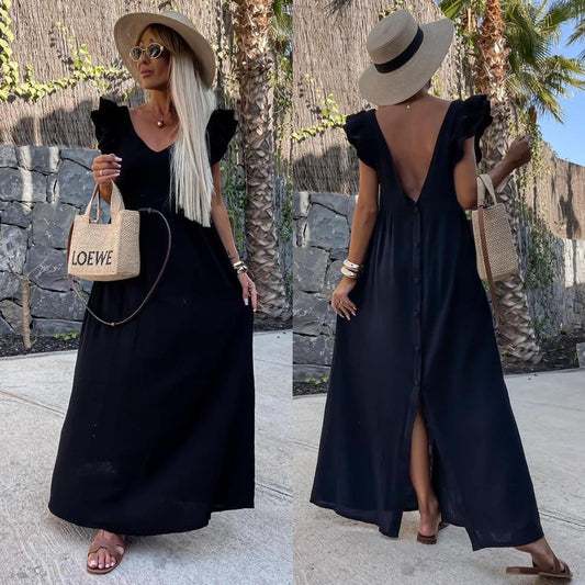 Robe longue femme bohème dos nu fluide été robe maxi chic