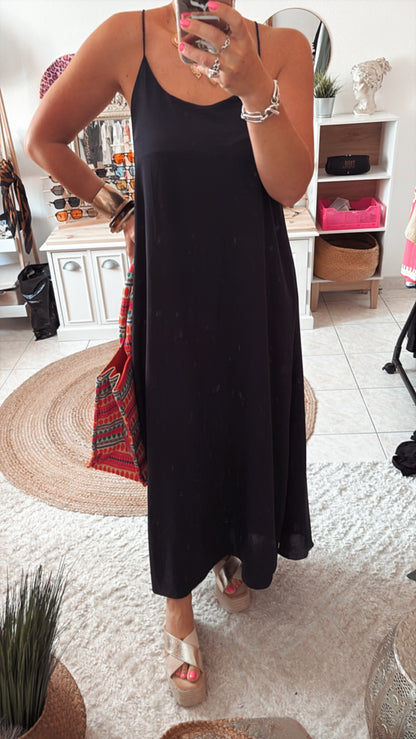 Robe longue fluide dos croisé - noir