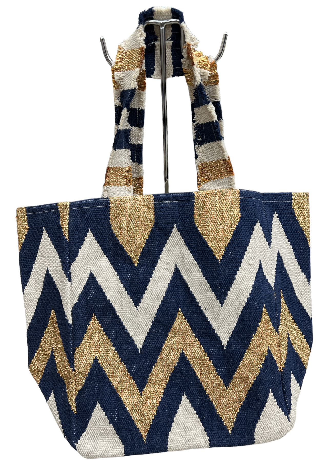 Sac cabas bohème femme sac toile zigzag doré grand sac tendance