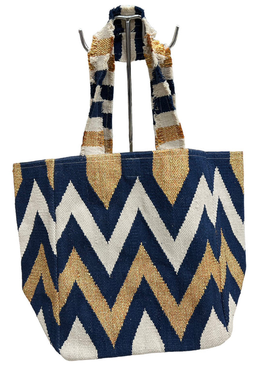 Sac cabas bohème femme sac toile zigzag doré grand sac tendance
