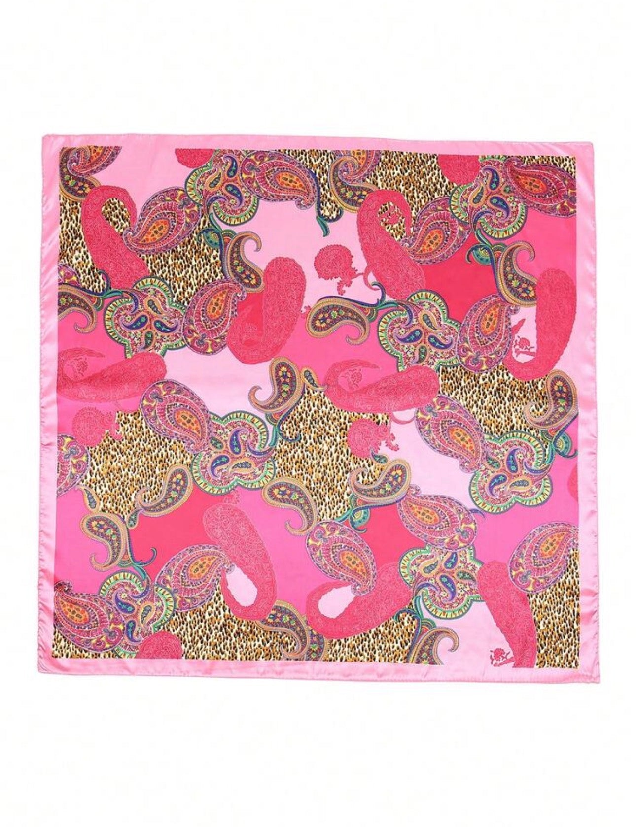 Foulard Satiné Rose Paisley & Léopard