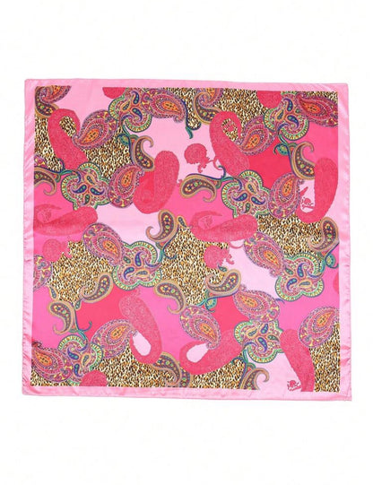 Foulard Satiné Rose Paisley & Léopard