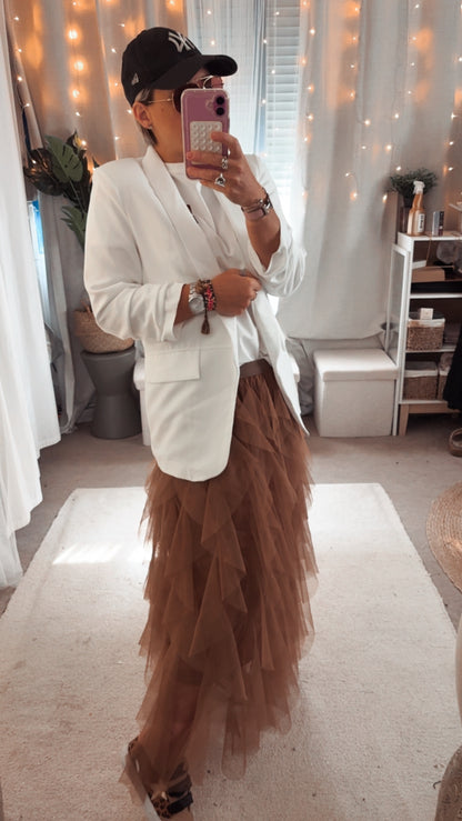 Jupe longue tulle femme marron chocolat – Jupe volumineuse chic tendance