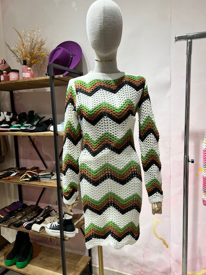 Robe Pull Crochet Zigzag Femme