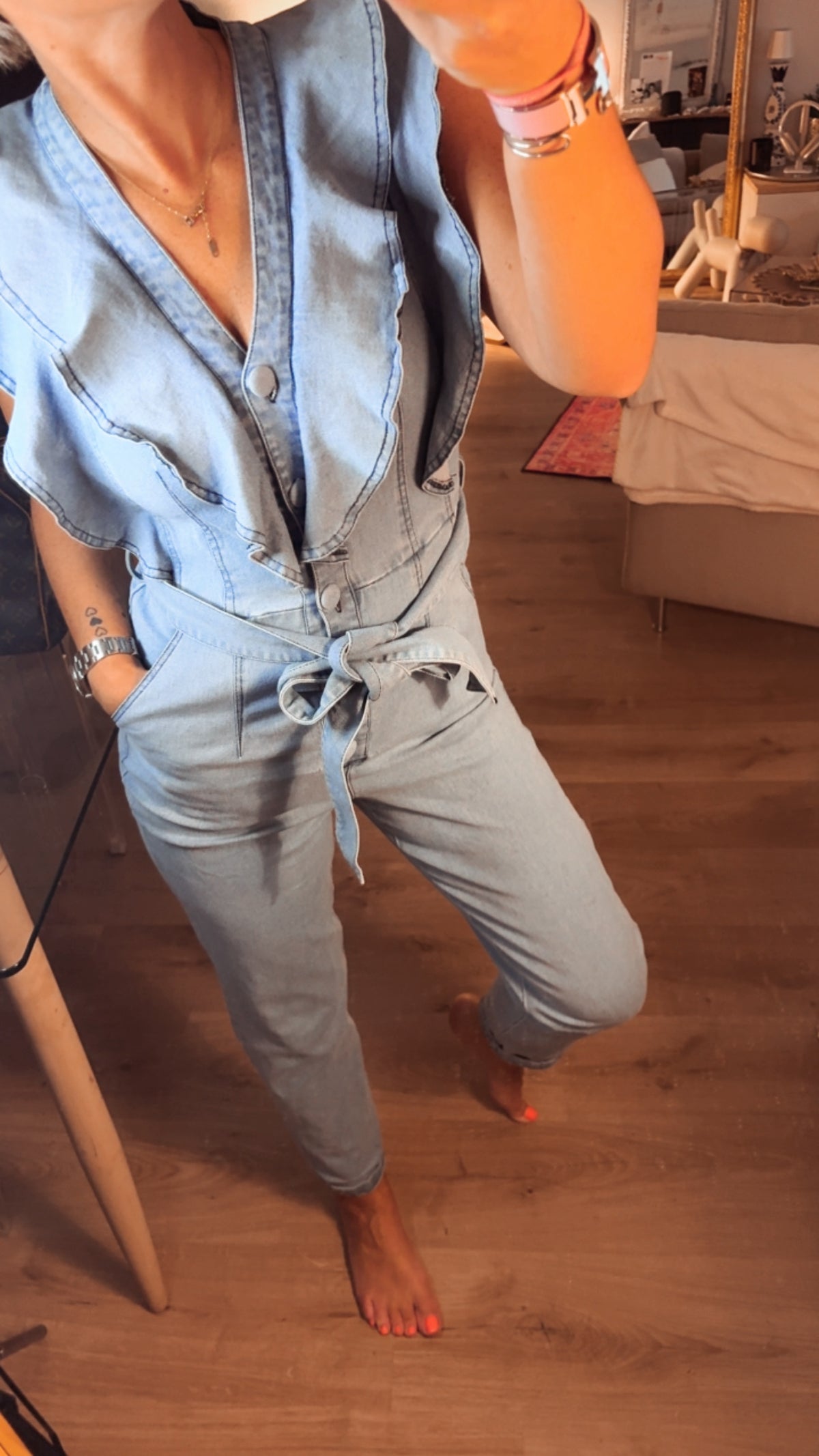 Combinaison Denim Volants – Bleu Clair