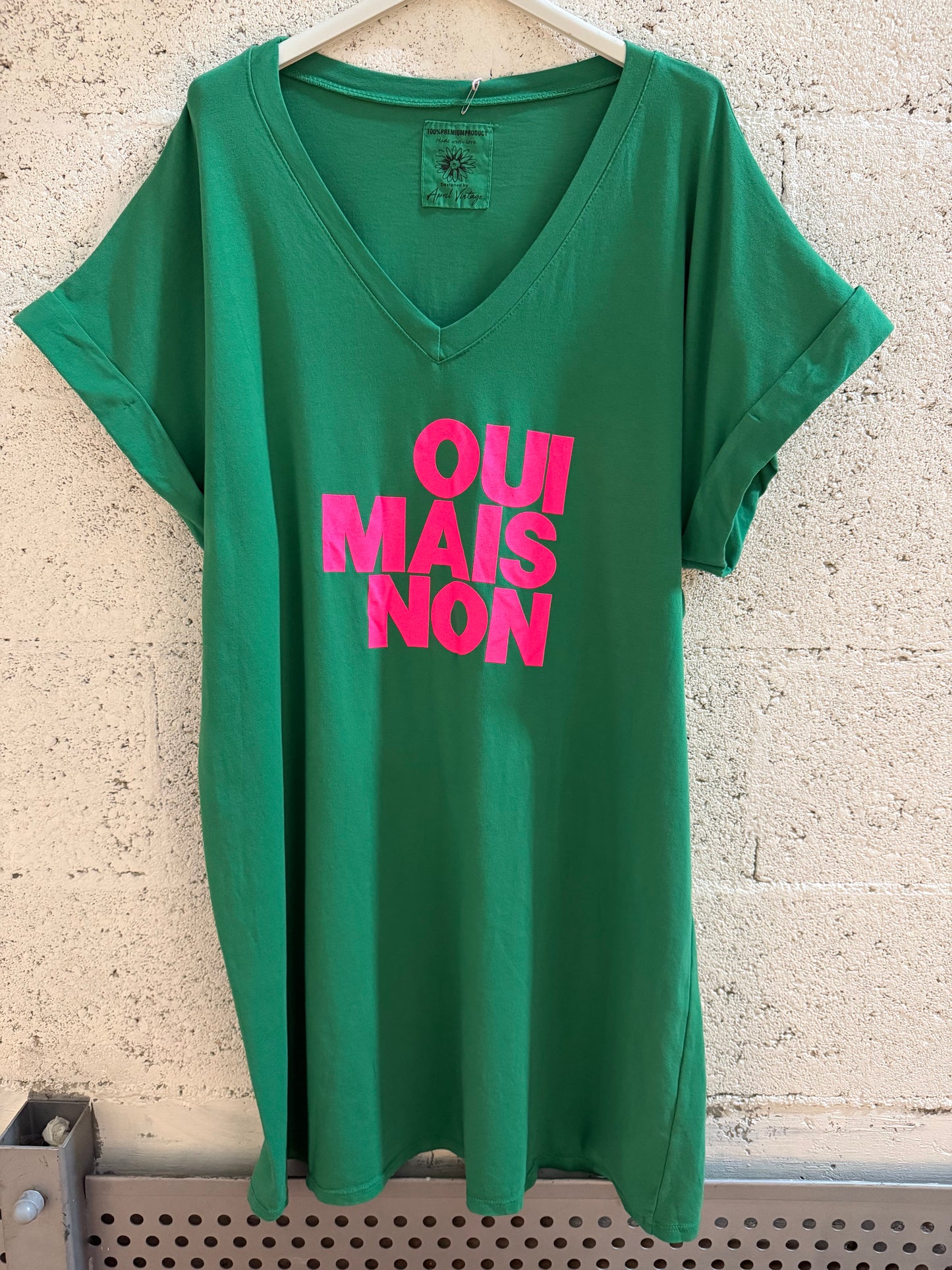 Robe tee shirt femme message oui mais non robe oversize coton été taille unique