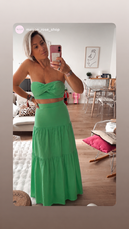 Ensemble Femme Jupe Longue et Top Bustier – Vert d’Eau
