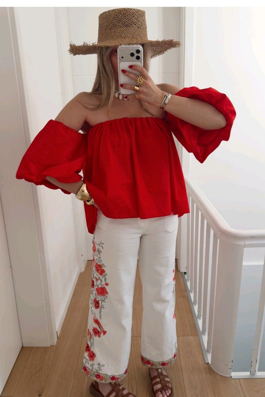 blouse femme épaules dénudées bardot top bohème manche bouffante