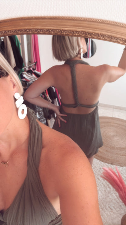 Combinaison short gaze de coton multiple position kaki et noir