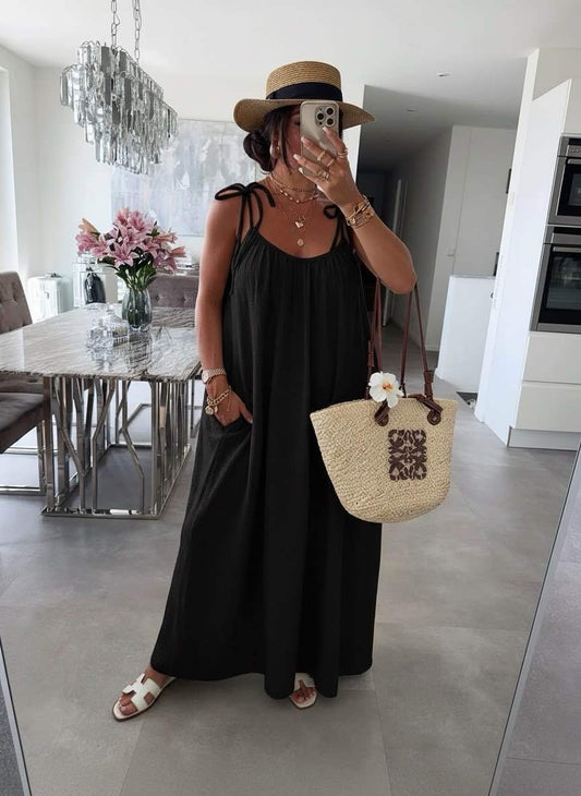 Robe Longue Bohème en Gaze de Coton – Bretelles à Nouer