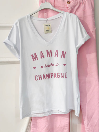 T-shirt maman a besoin de champagne femme cadeau fete des meres
