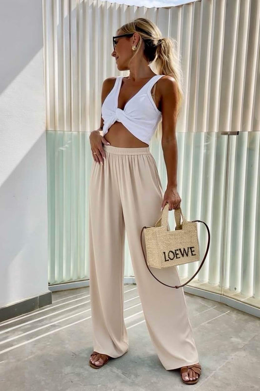 Pantalon fluide femme taille élastique large polyester elasthanne TU 34-48
