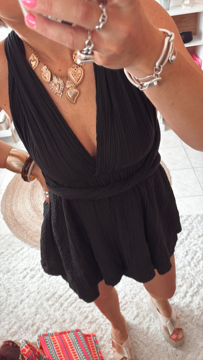 Combinaison short gaze de coton multiple position kaki et noir