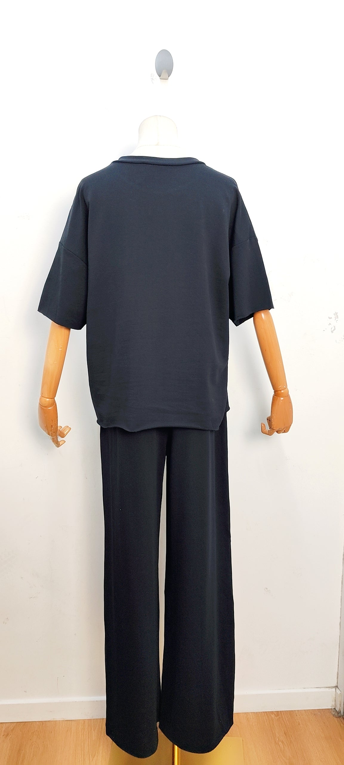 Ensemble femme casual confortable t shirt pantalon large fluide taille elastique look chic