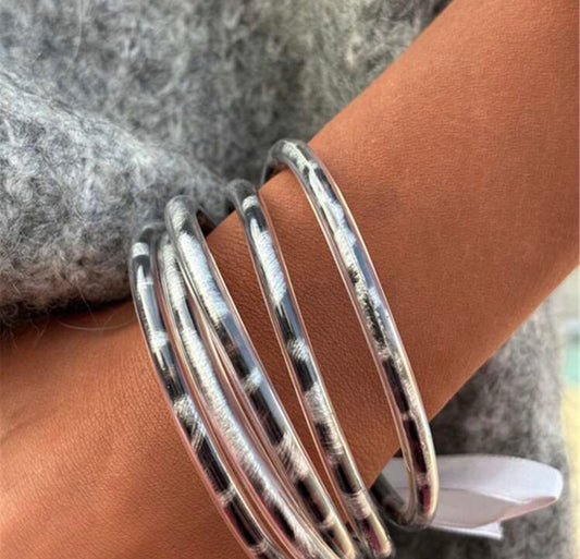 Bracelets joncs léopard argent
