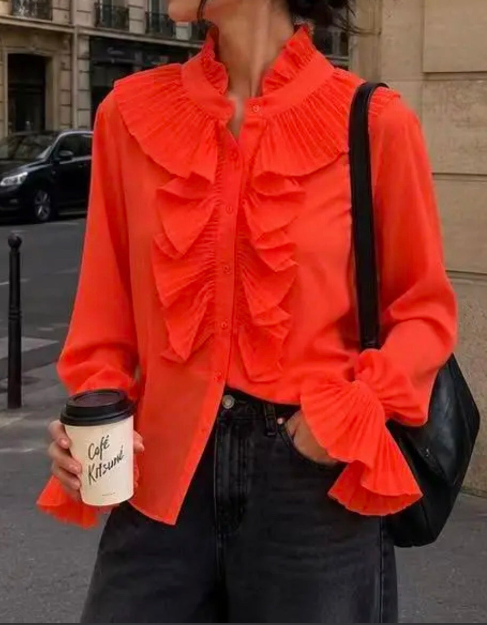 Chemisier à volants plissés – Orange