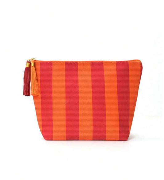 Pochette rayée femme colorée avec pompon