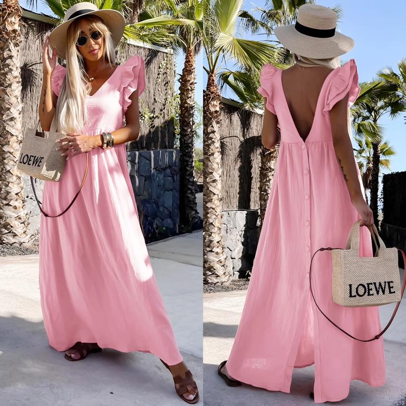 Robe longue femme bohème dos nu fluide été robe maxi chic