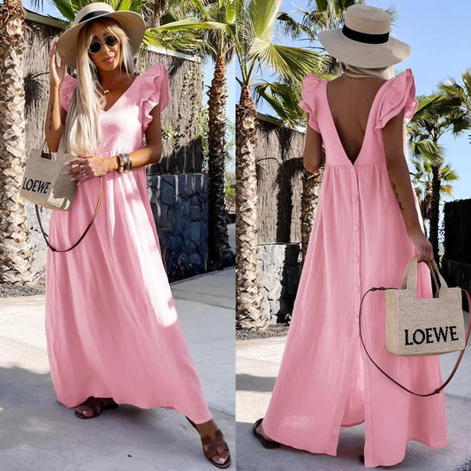 Robe longue femme bohème dos nu fluide été robe maxi chic