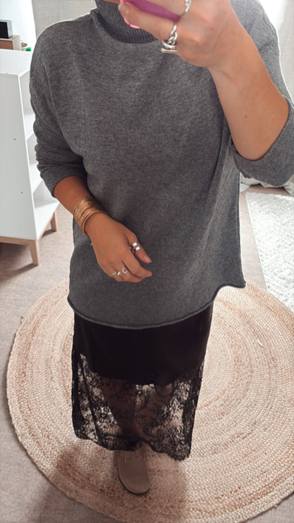 Pull col montant gris et écru