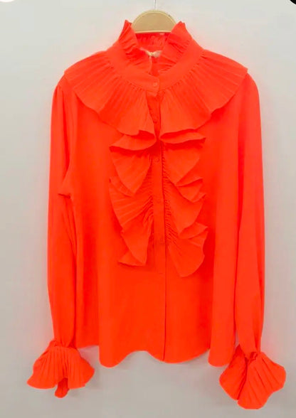 Chemisier à volants plissés – Orange