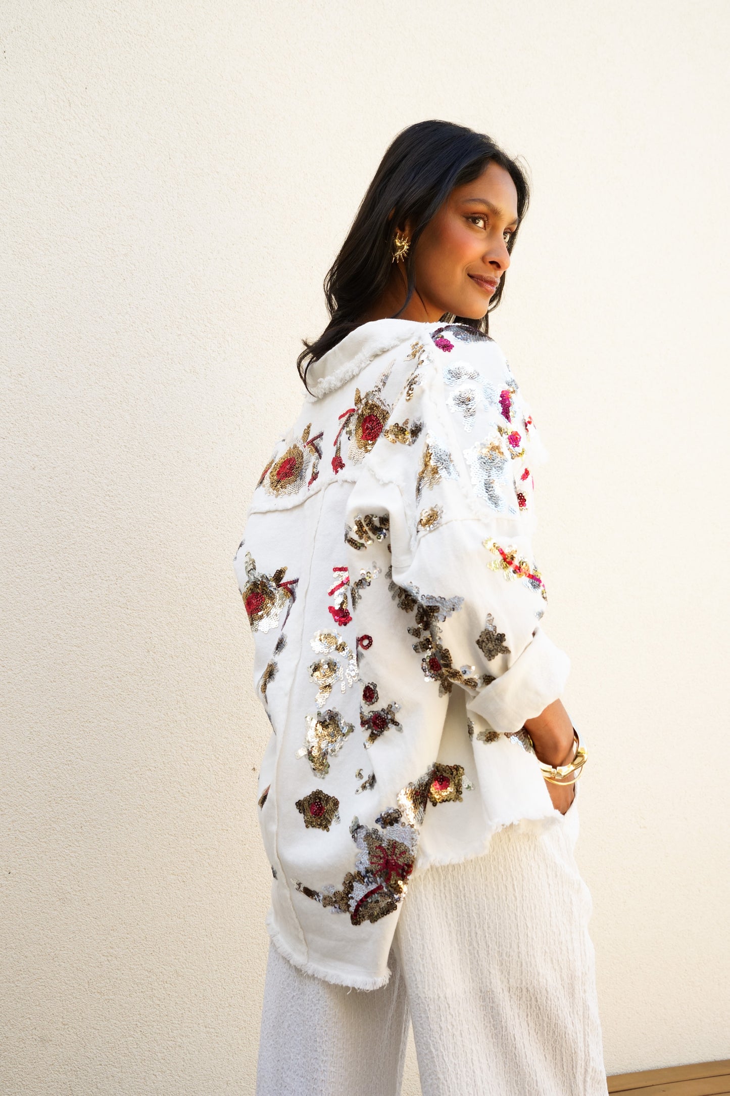 Veste chemise oversize à sequins femme