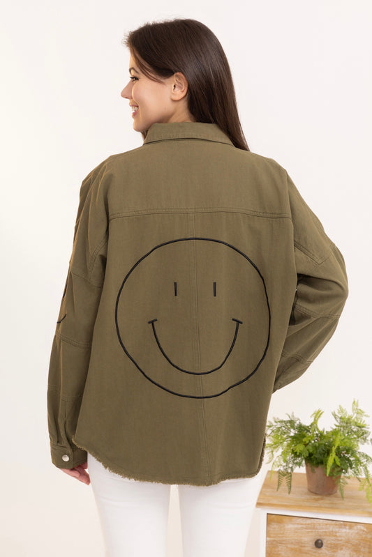 Chemise oversize femme smiley brodé – Chemise tendance loose chic