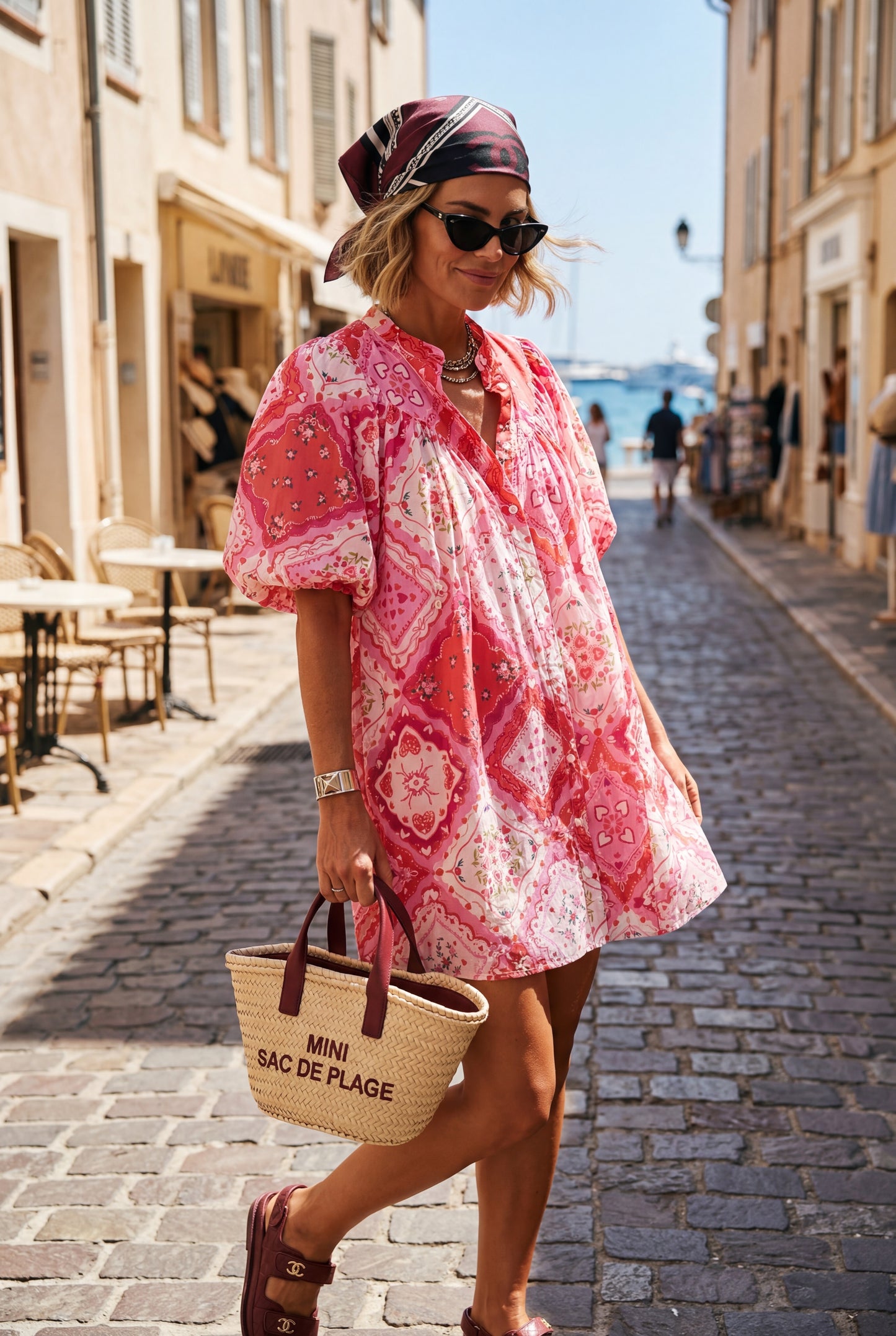 Robe bohème rose femme robe chemise fluide été imprimé bandana
