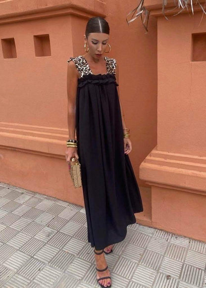 Robe longue femme fluide bretelles léopard robe été chic TU
