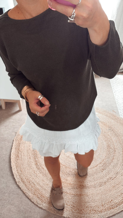 Pull basic col rond ample Noir,Kaki